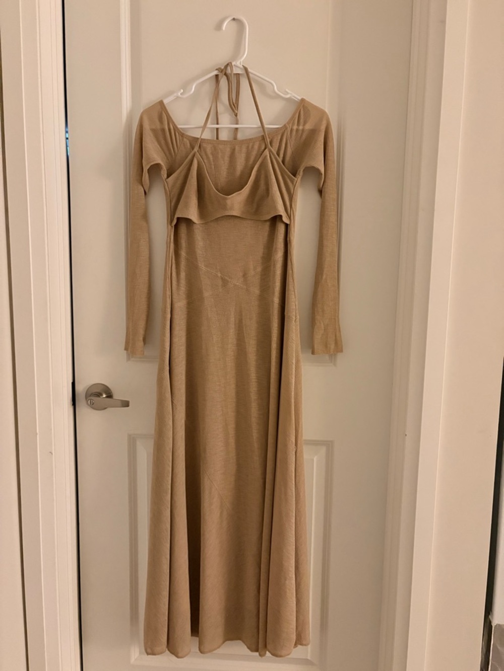 ASOS Petite Beige Long-Sleeve Halter Maxi Dress